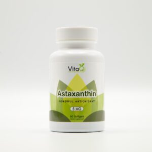 Here's an alt tag for the image: Astaxanthin 5mg dietary supplement.